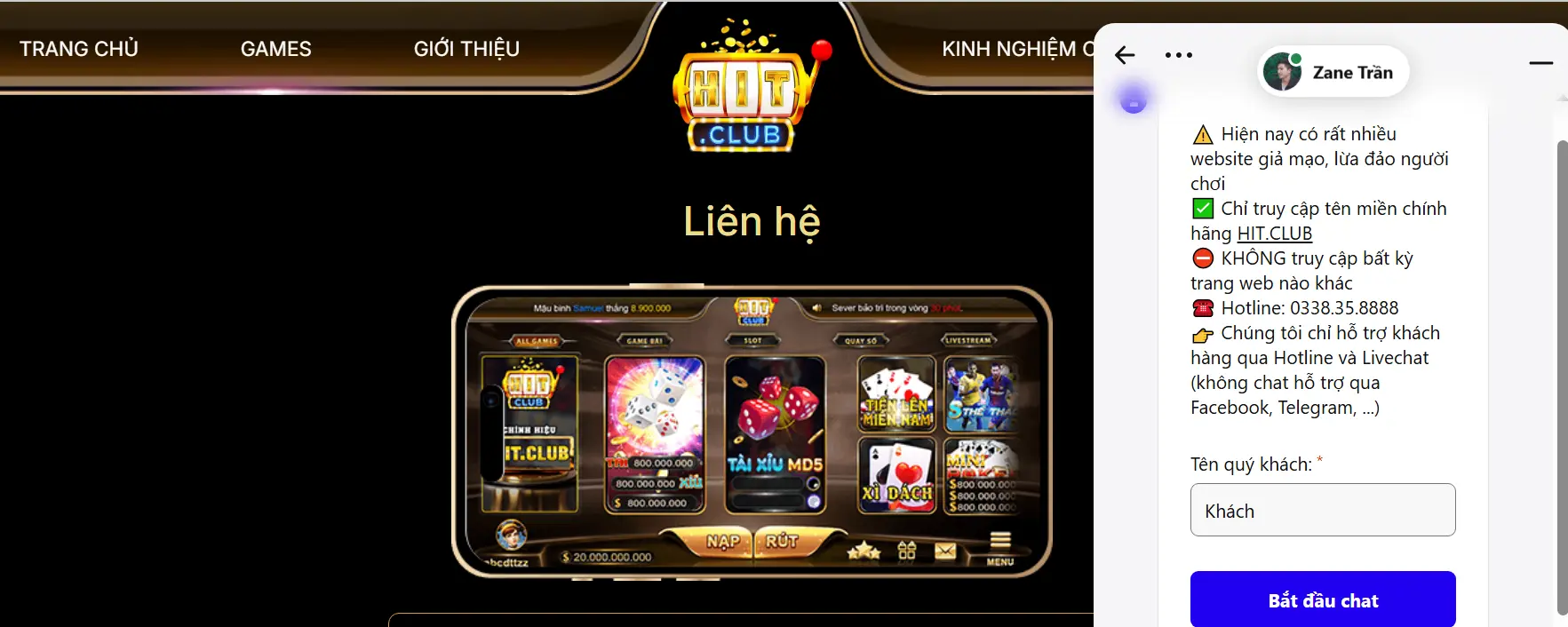 Liên hệ qua mục livechat trên website