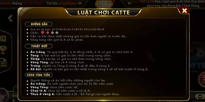 Thuật ngữ cơ bản giúp hiểu luật chơi và cách tính điểm Catte