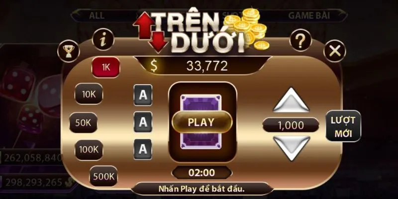 he thong mo bai tra thuong neu chon dung tren duoi Hệ thống mở bài, trả thưởng nếu chọn đúng Mini Game Trên Dưới